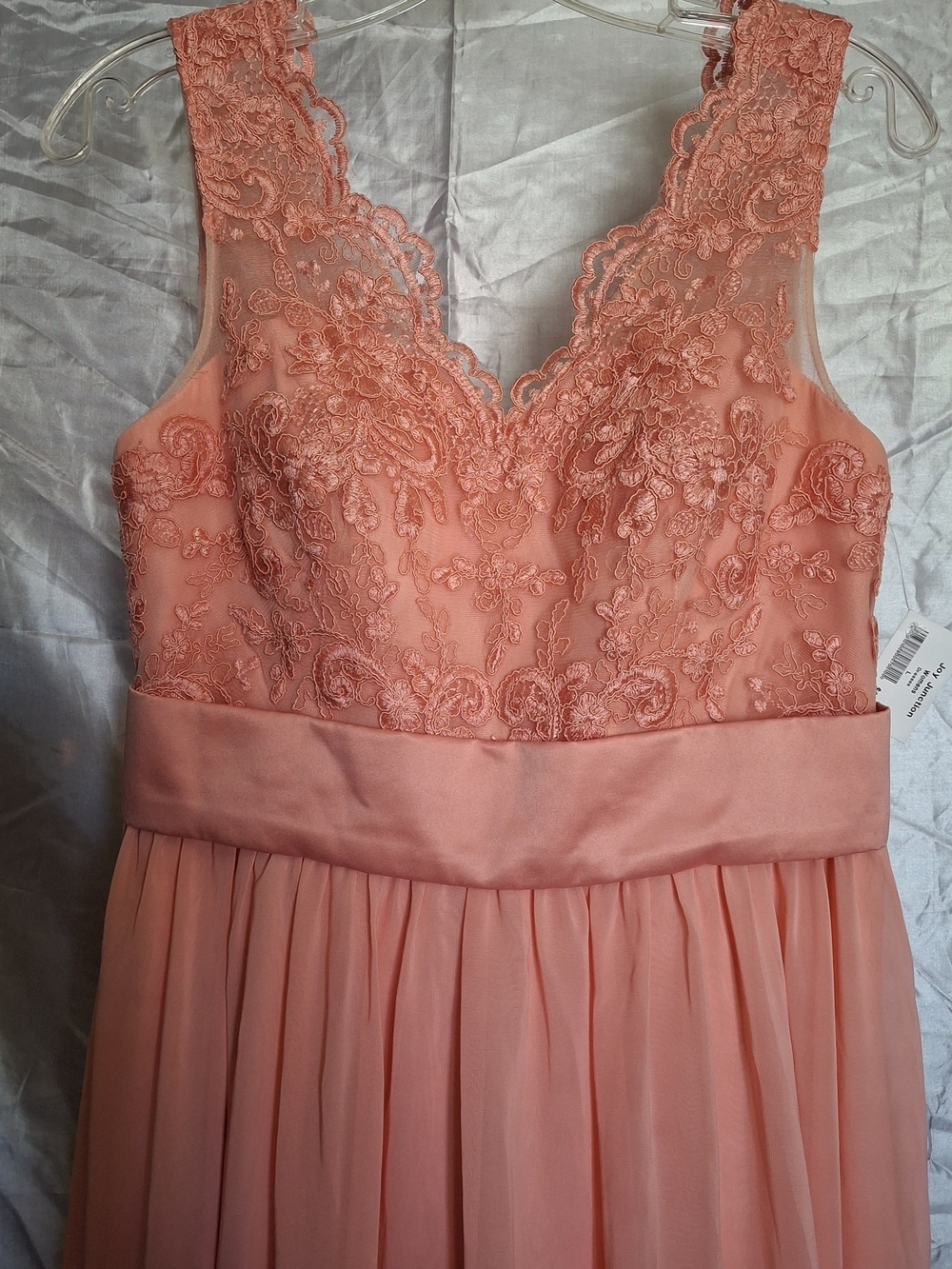 Azazie Coral Lace V-Neck Chiffon Bridesmaid Dress